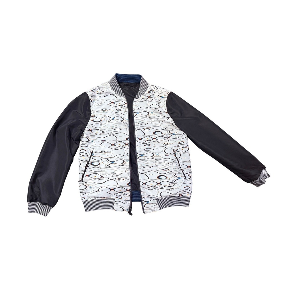 Robert Graham Reversible Bomber Jacket XL Black Blue White Abstract Print Golf - Picture 6 of 10